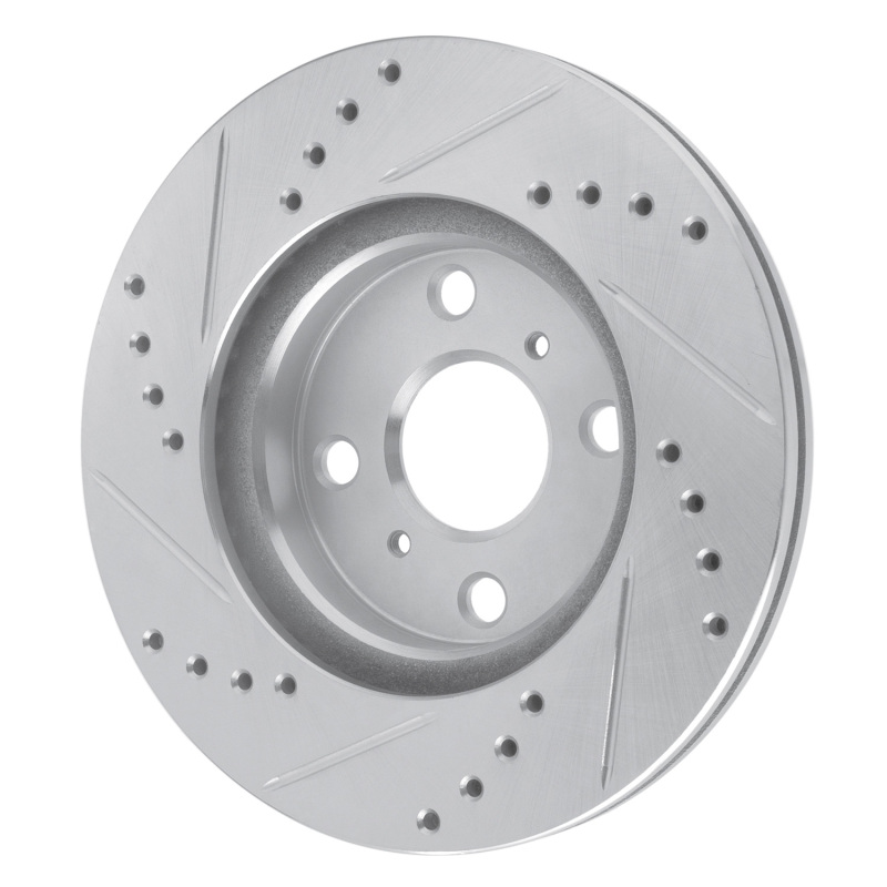 Toyota Echo Brake Rotor (1) - Front Left - R1 Concepts - Drilled & Slotted - Silver - `00-`05